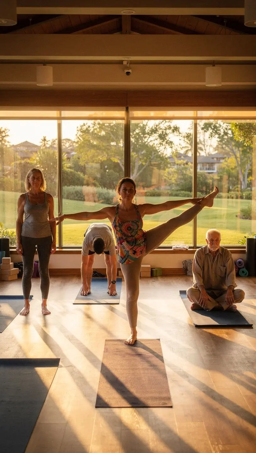 Фотография бассейна с шезлонгами и зоной для отдыха на фоне зелени.